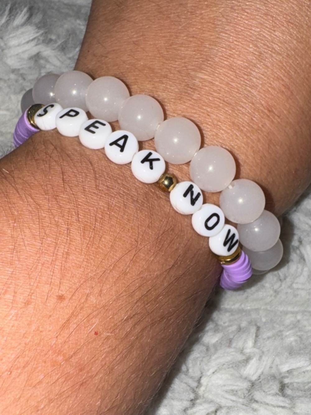 Kids Stretch Bracelet Set - White & Lavender Beads
